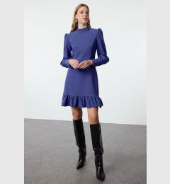 Снимка на Trendyol Indigo A-Line High Collar Skirt Gathered Mini Woven Dress