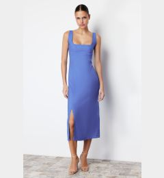 Снимка на Trendyol Indigo A-line Square Collar Slit Strap Midi Woven Dress