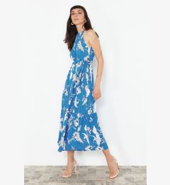 Снимка на Trendyol Indigo Animal Shift Halter Neck Maxi Lined Woven Dress