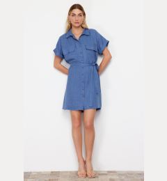 Снимка на Trendyol Indigo Belted Pocket Detailed Mini Woven Shirt Dress