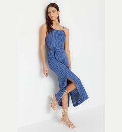 Снимка на Trendyol Indigo Belted Straight Cut Slit Detailed Midi Woven Dress