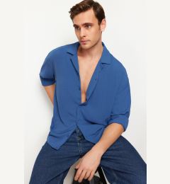 Снимка на Trendyol Indigo Oversize Fit Open Collar Summer Linen Look Shirt