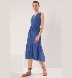 Снимка на Trendyol Indigo Plain Skirt Waist Opening Double Breasted Midi Woven Dress