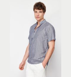 Снимка на Trendyol Indigo Regular Fit Flam Cotton Striped Short Sleeve Shirt