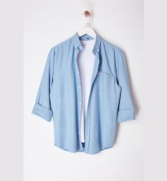 Снимка на Trendyol Indigo Regular Fit Label Detailed Chambray Easy Iron Shirt