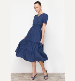 Снимка на Trendyol Indigo Skater Waist Waist Detailed Terrycotton Midi Woven Dress