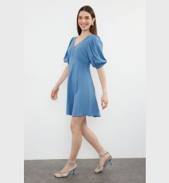 Снимка на Trendyol Indigo Skirt Flounced Balloon Sleeve Mini Woven Dress