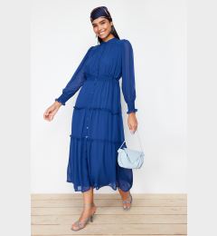 Снимка на Trendyol Indigo Sleeves and Waist Gipe Detail Lined Chiffon Woven Shirt Dress