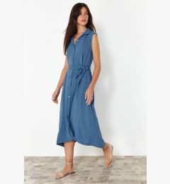 Снимка на Trendyol Indigo Straight Belted Sleeveless Shirt Woven Dress