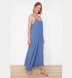 Снимка на Trendyol Indigo Straight Cut V-Neck Maxi Woven Dress