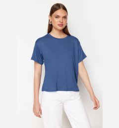 Снимка на Trendyol Indigo Viscose Short Sleeve Crew Neck Knitted T-Shirt