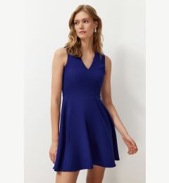 Снимка на Trendyol Indigo Waist Open Mini V Neck Woven Dress