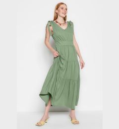 Снимка на Trendyol Khaki A-Cut Flounce V-Neck Maxi Woven Dress