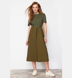 Снимка на Trendyol Khaki A-line Knitted Fabric Detailed Midi Woven Dress