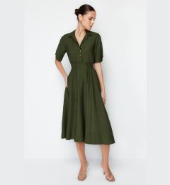 Снимка на Trendyol Khaki A-line Shirt Collar Guiped Midi Woven Dress