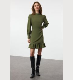 Снимка на Trendyol Khaki A-Line Stand Collar Mini Woven Dress with Pleated Skirt