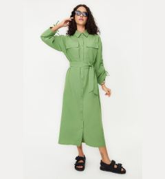 Снимка на Trendyol Khaki Belted Adjustable Detailed Detailed Cotton Woven Shirt Dress