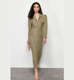 Снимка на Trendyol Khaki Belted Linen Look Woven Shirt Dress