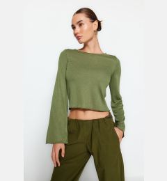 Снимка на Trendyol Khaki Boat Neck Regular Fit Crop Knitted Blouse