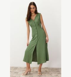 Снимка на Trendyol Khaki Buttoned Sleeveless Midi Woven Shirt Dress