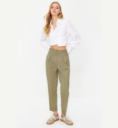 Снимка на Trendyol Khaki Cotton Carrot Pattern Stripe Detail Woven Trousers