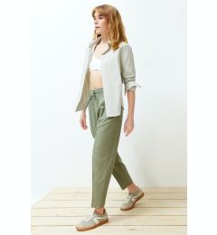 Снимка на Trendyol Khaki Elastic Waist Pull On Linen Blend Woven Trousers