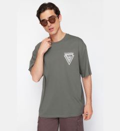 Снимка на Trendyol Khaki Oversize/Wide Cut Crew Neck City Printed 100% Cotton T-Shirt