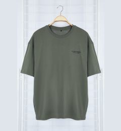 Снимка на Trendyol Khaki Oversize/Wide Cut Text Printed Short Sleeve 100% Cotton T-Shirt