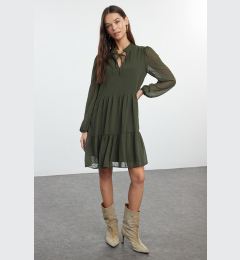 Снимка на Trendyol Khaki Plain Wide Cut Polka Dot Chiffon Fabric Woven Winter Dress