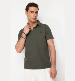 Снимка на Trendyol Khaki Regular/Normal Cut Embroidered Textured Polo Neck T-Shirt