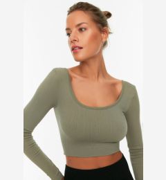 Снимка на Trendyol Khaki Seamless/Seamless Crop Extra Stretchy Knitted Sports Top/Blouse