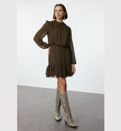 Снимка на Trendyol Khaki Skirt Flounce Mini Chiffon Woven Winter Dress