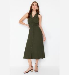 Снимка на Trendyol Khaki Tie-Detailed Maxi Woven Shirt Dress