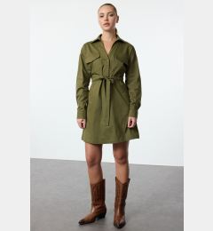 Снимка на Trendyol Khaki Waist Tunnel Detailed Cotton Mini Woven Dress