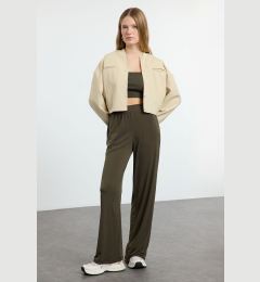 Снимка на Trendyol Khaki Wide Leg/Relaxed Cut High Waist Flexible Trousers