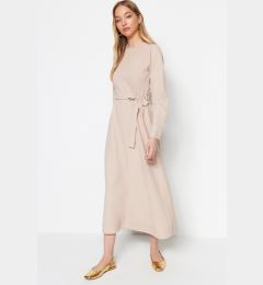 Снимка на Trendyol Light Beige Belted Stitch Detail Woven Dress