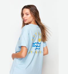 Снимка на Trendyol Light Blue 100% Cotton Boyfriend Knitted T-Shirt with Back and Chest Print