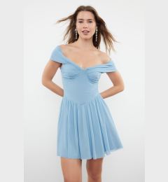 Снимка на Trendyol Light Blue A-Line Carmen Collar Woven Short Dress