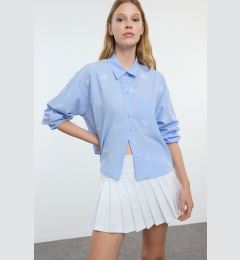 Снимка на Trendyol Light Blue Bow Embroidery Detailed Woven Shirt Shirt