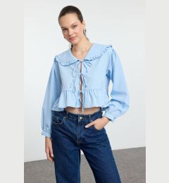 Снимка на Trendyol Light Blue Frilled Baby Collar Front Tie Detail Woven Regular Fit Shirt