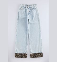 Снимка на Trendyol Light Blue Leopard Patterned Folded Hem High Waist Wide Leg Jeans