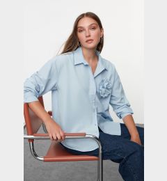 Снимка на Trendyol Light Blue Oversize Wide Fit Shirt with Rose Detail on the Front