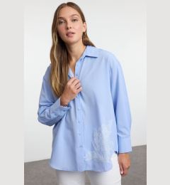 Снимка на Trendyol Light Blue Oversize Wide Fit Woven Shirt with Embroidery Detail on the Hem