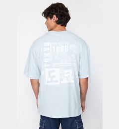 Снимка на Trendyol Light Blue Oversize/Wide Cut Headlight East Printed 100% Cotton T-Shirt