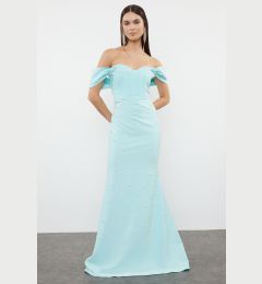 Снимка на Trendyol Light Blue Pearl Embroidered Shiny Stone Woven Long Evening Dress