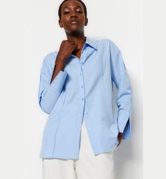 Снимка на Trendyol Light Blue Rib Detailed Oversize Wide Cut Woven Shirt with Slits on the Sleeves