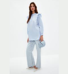 Снимка на Trendyol Light Blue Ruffle Detailed Cotton Blend Woven Shirt