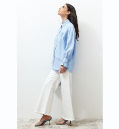 Снимка на Trendyol Light Blue Shirred Cotton Woven Shirt