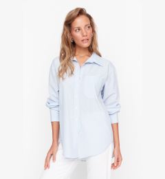 Снимка на Trendyol Light Blue Slim Striped Single Pocket Boyfriend/Wide Fit Cotton Woven Shirt