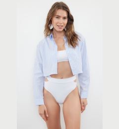 Снимка на Trendyol Light Blue Striped Crop Woven Backless Linen Look Shirt